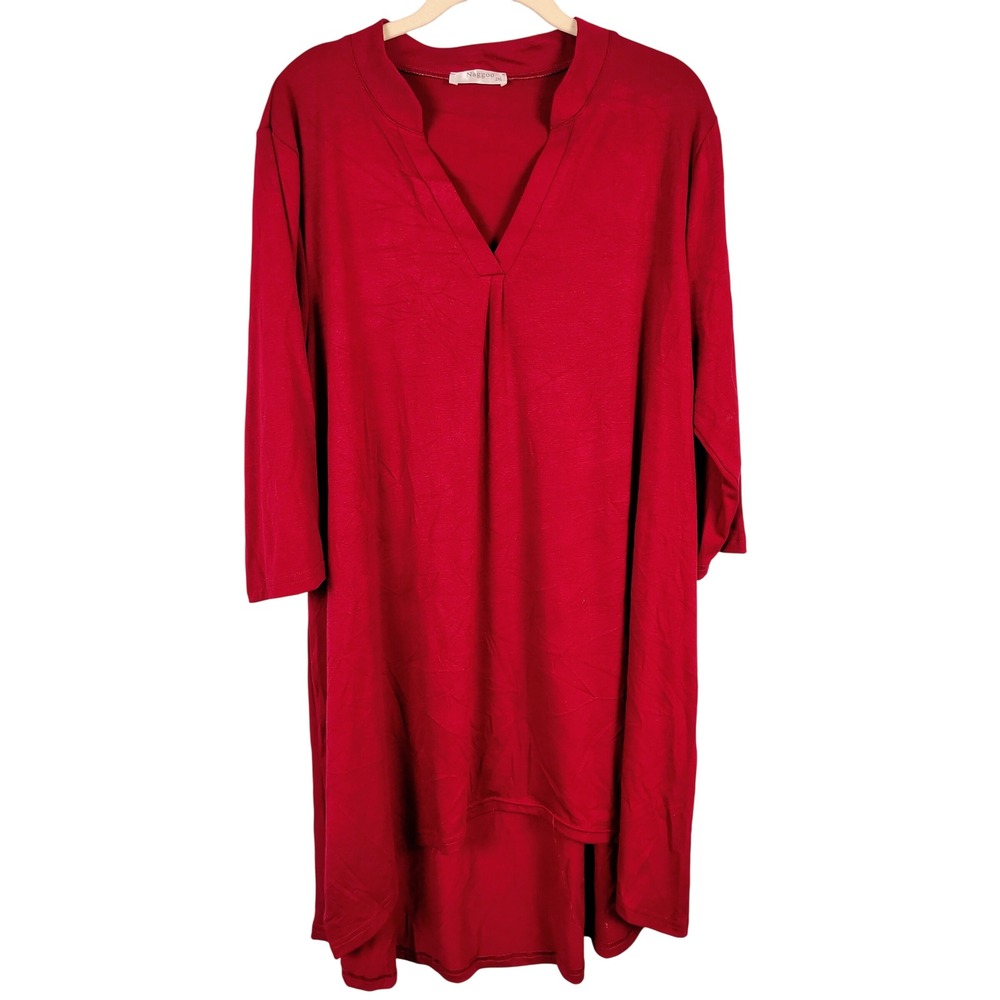 Womens 2XL Naggoo V-Neck High Low Tunic Top Red Rayon Blend Gorpcore Minimalist
